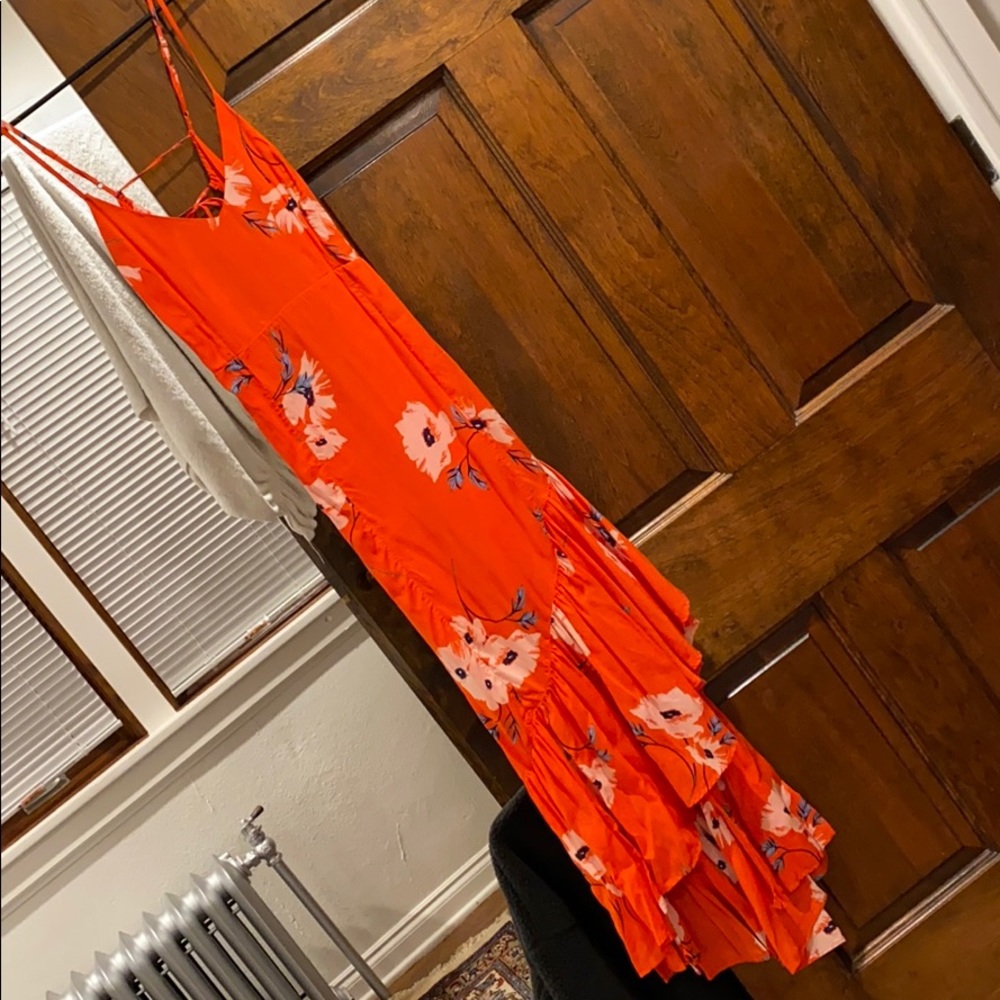 Urban Outfitters Red Floral Ruffle Dress